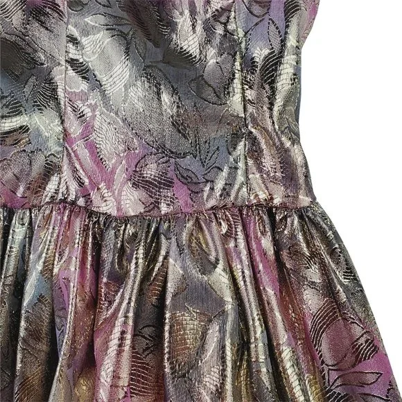 Vtg 1980's Jessica McClintock Gunne Sax Floral Foil Strappy Party Dress Sz 7/8 - Picture 9 of 12